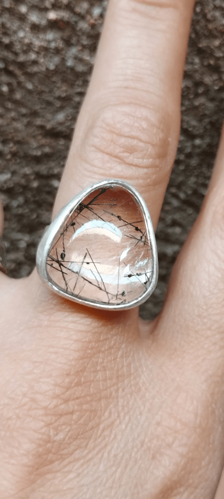 anell plata quars cristall de roca inclusions turmalina
