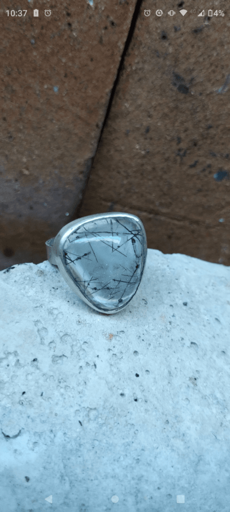 anell plata quars cristall roca hiali turmalina negra