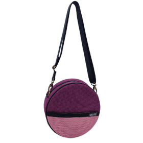 bolso circular violeta rosa Creadoness Moda Sostenible Handmade Espana Hecho a mano Accesorios Sostenibles de Diseno Barcelona ESS
