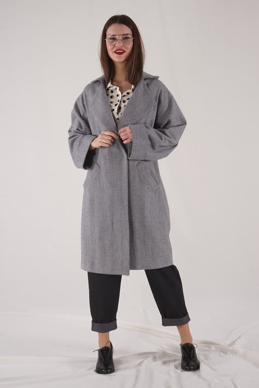 Abric Orazia beix/espiga 6 Abric de llana boucle espiga gris