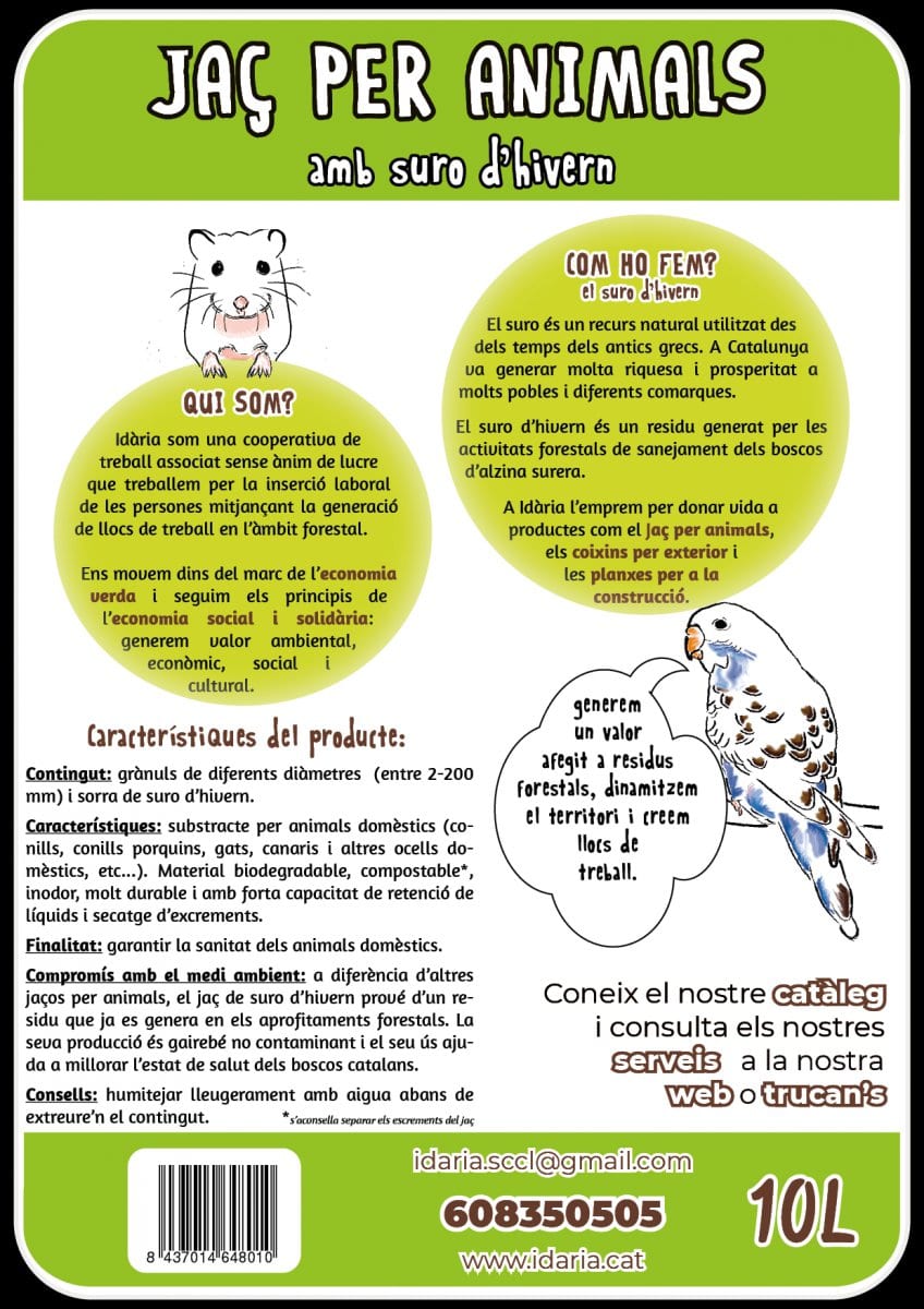 Jaç per a animals domèstics tipus ocells, gats, hamsters i d'altres. Sostenible, compostable, responsable amb i per a la gestió dels boscos 2 Instruccions d'ús